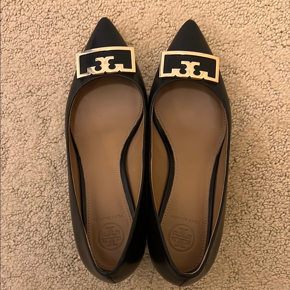 Tory Burch Black Flats with Gold Hardware
